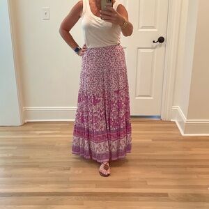 Spell Purple Pink Button Front Maxi Skirt Resort Wear